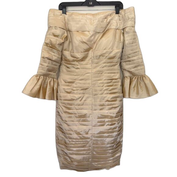 NWT Hebeos Champagne Off Shoulder Formal Dress Pleated Mother Size Small - Picture 1 of 4